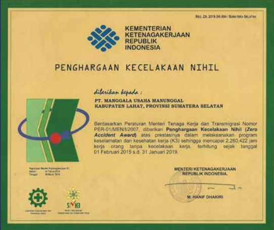 Zero Accident Award 2015-2019